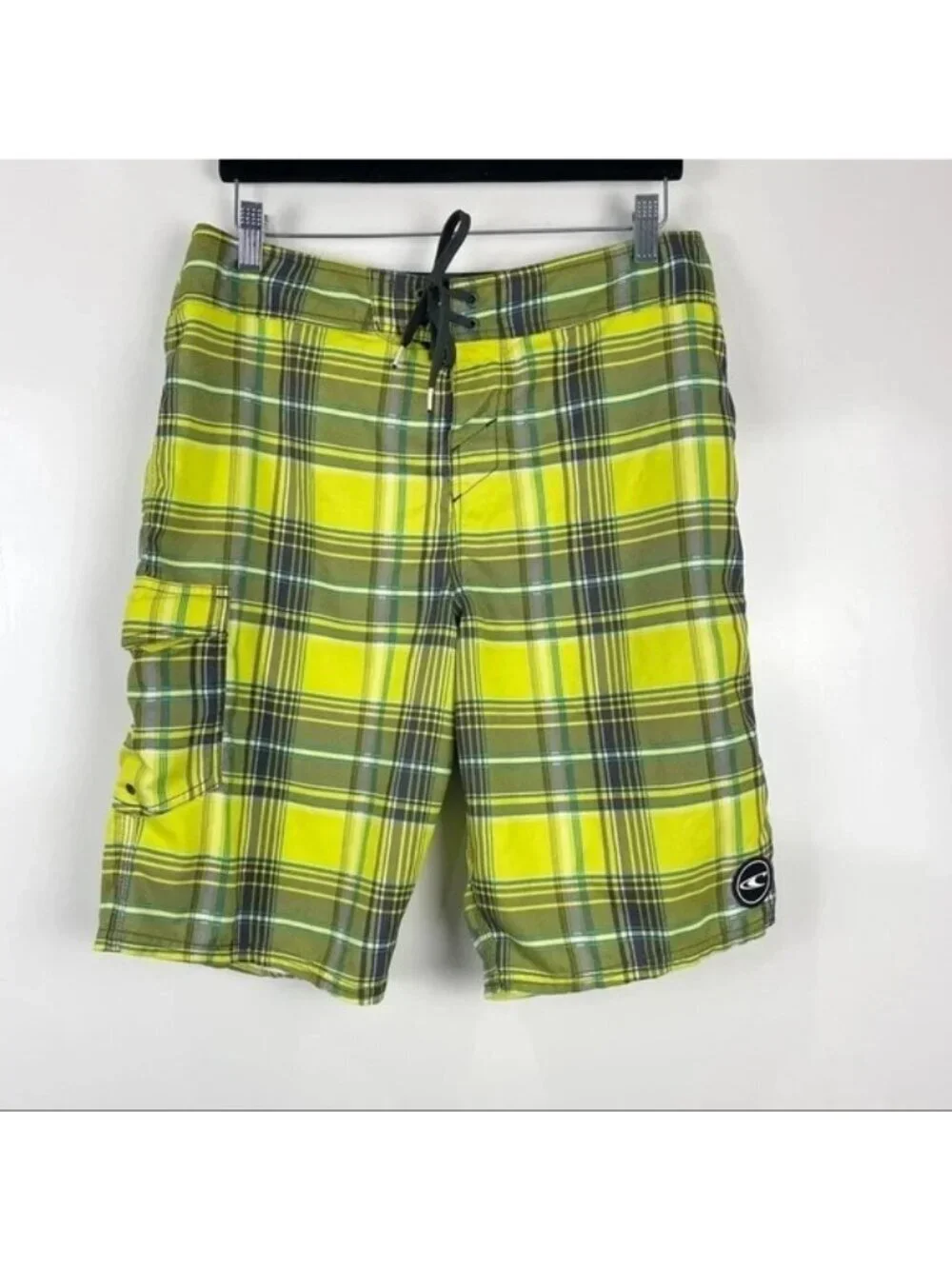 O'Neill Yellow Plaid Board Shorts Men's Swim Trunks Size 32 Surf Beach